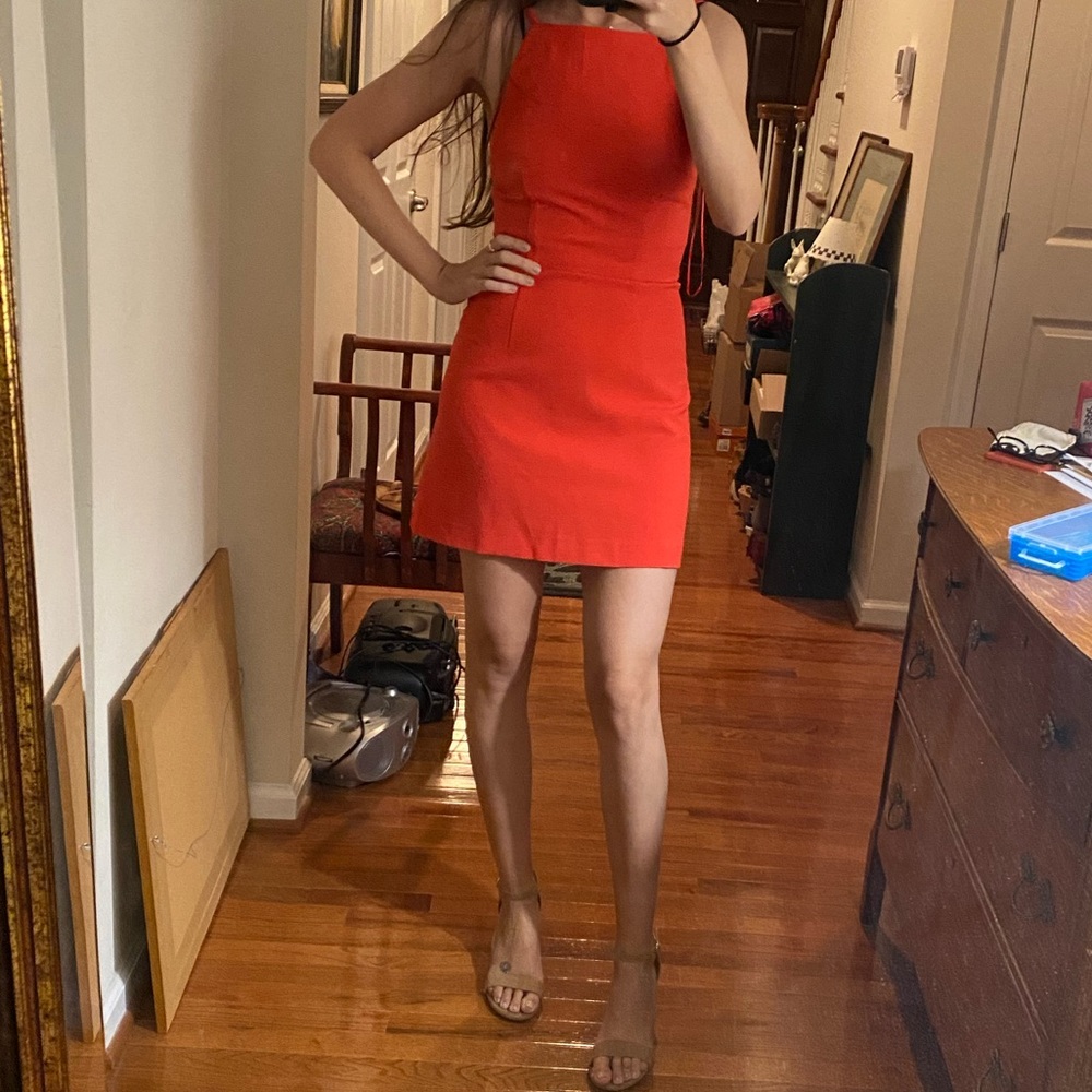 French connection whisper high neck mini dress